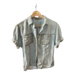 Prana XS Light Blue Soft Chambray Short Sleeve Button Up Shirt